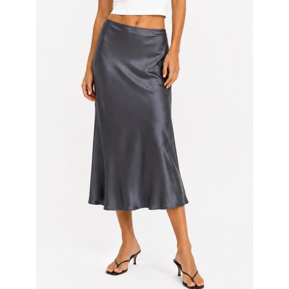 GU Satin Slip Maxi Skirt Gray Size Large A-Line Bias Cut Minimalist Midi Skirt